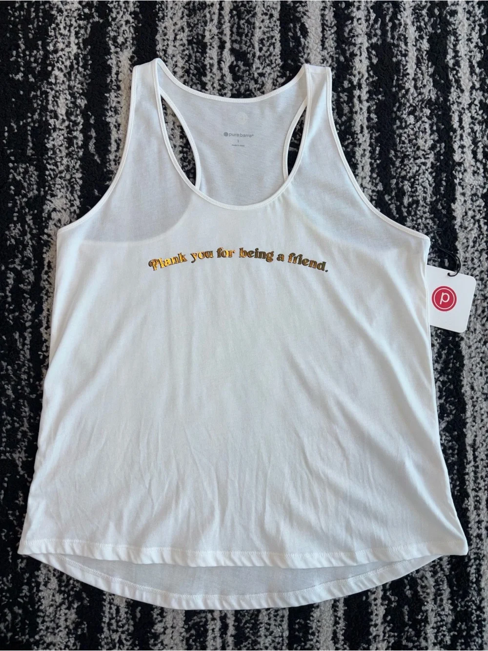 Peloton White Racerback Tank with Gold Script - Picture 1 of 1